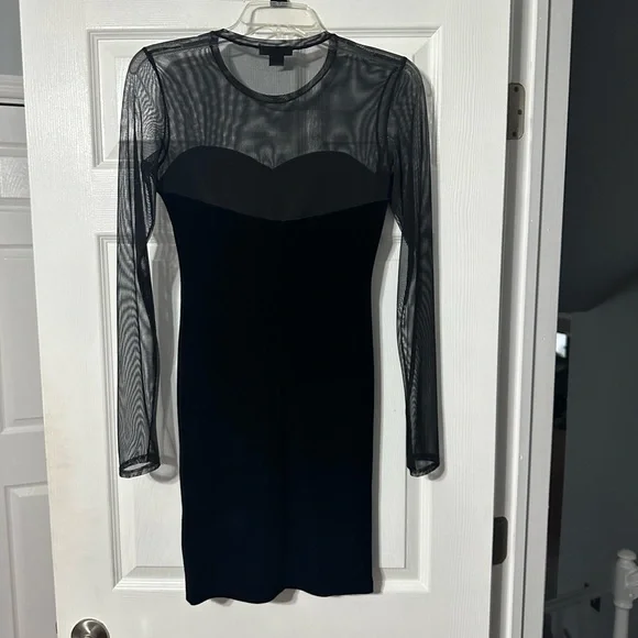 Aqua Black Velvet Party/Cocktail Dress with Sheer Sleeves - Picture 8 of 13